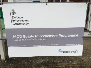 A picture of a sign for a Ministry of Defence building, for whom London Electricians recently carried out an electrical installation and electrical testing of the building